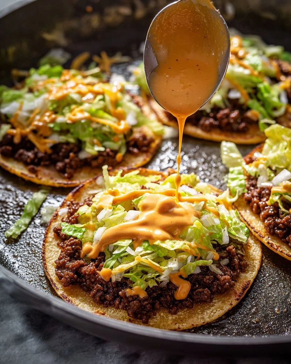 Delicious Big Mac Tacos served with cheese, lettuce, and special sauce