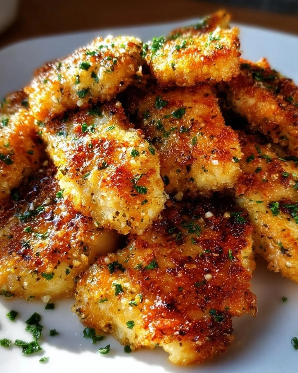 Delicious Blackstone Garlic Parmesan Chicken cooked on a griddle.