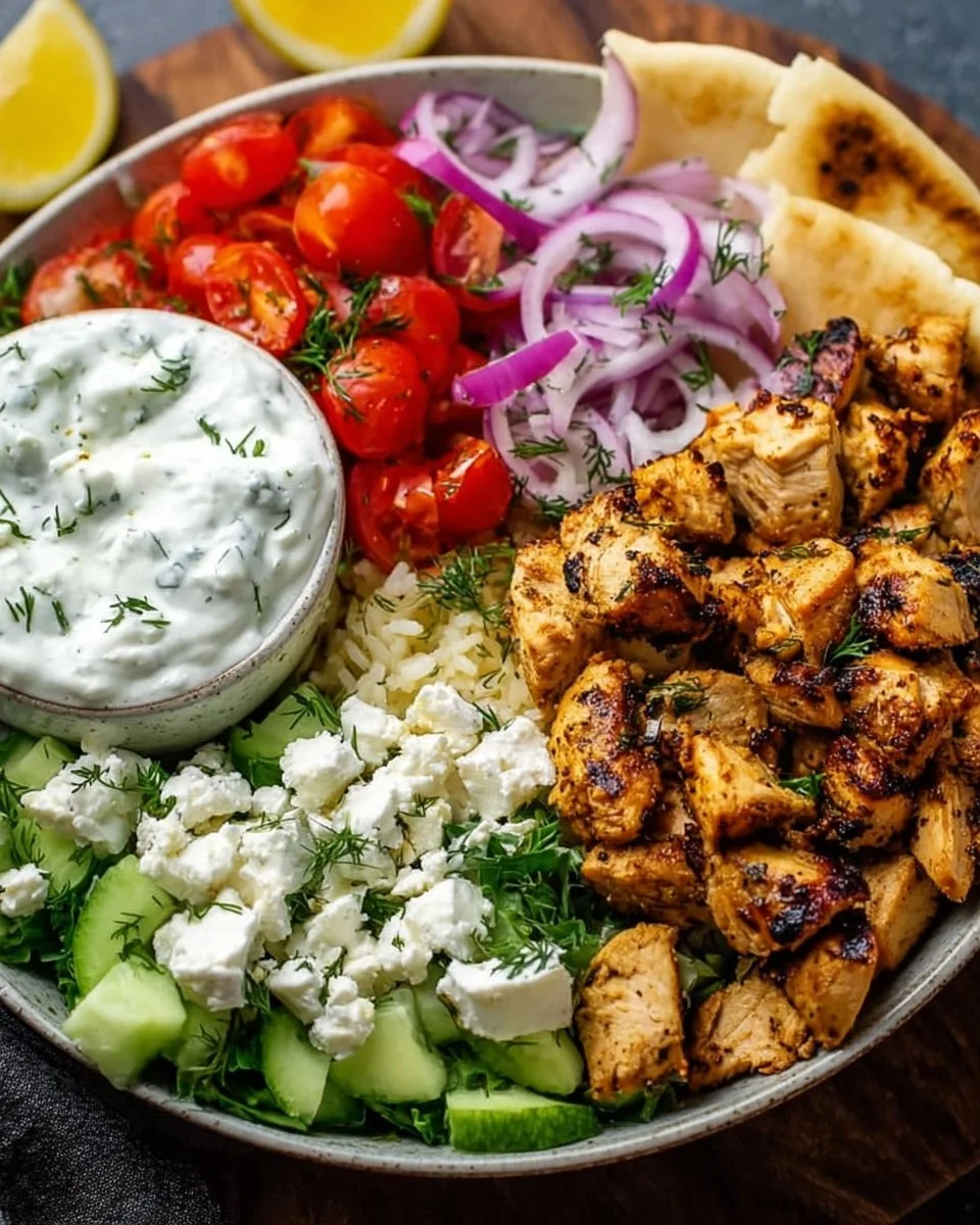 Delicious chicken gyro bowls filled with fresh ingredients for healthy meals