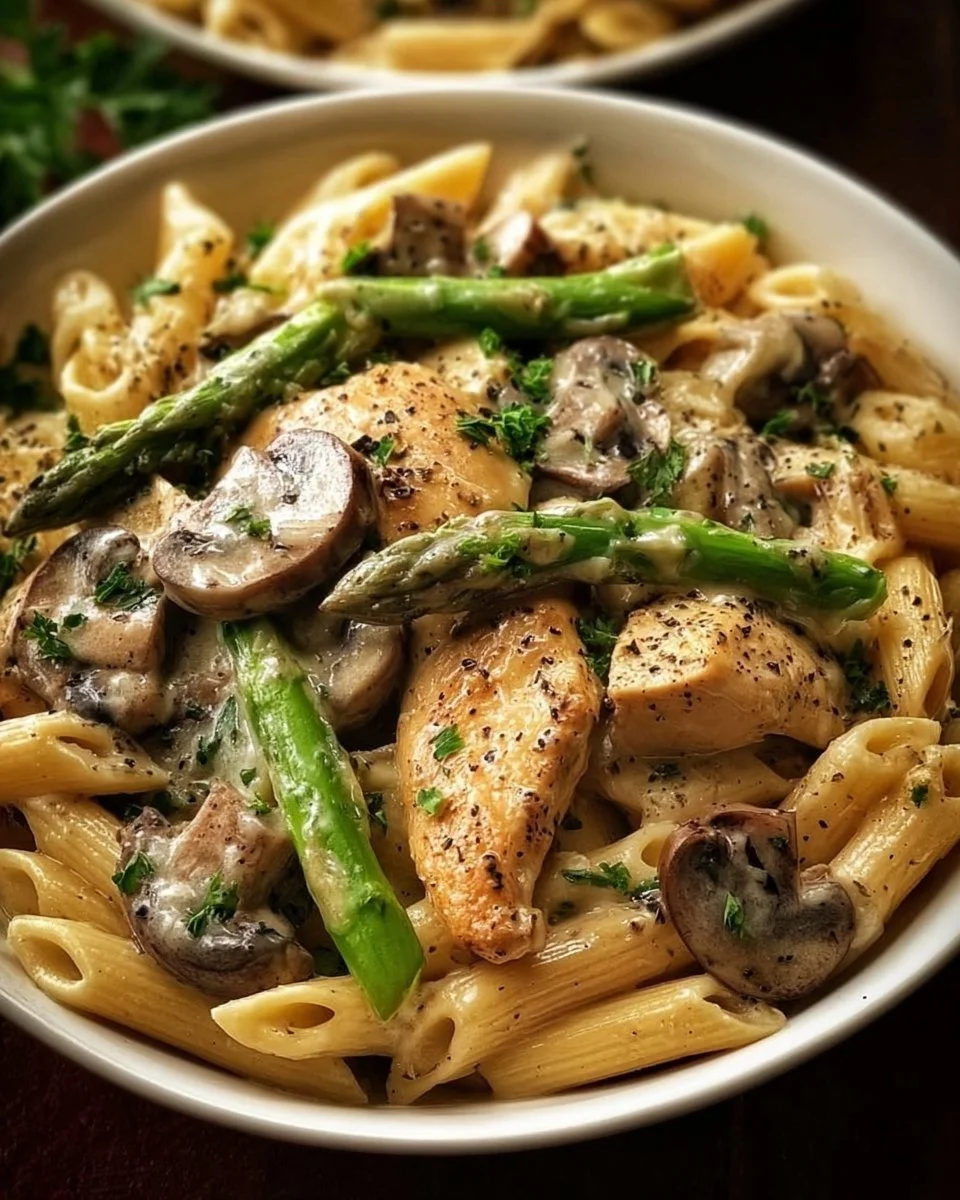 Chicken Penne with Mushroom and Asparagus