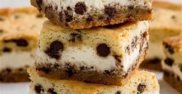 Delicious Chocolate Chip Cheesecake Bars served on a plate