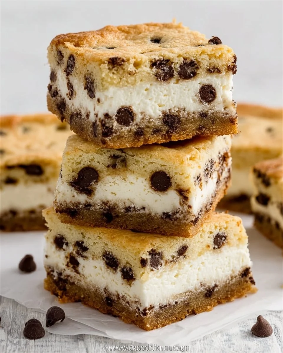 Delicious Chocolate Chip Cheesecake Bars served on a plate