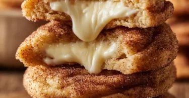 Churro Cheesecake Cookies topped with cinnamon sugar and creamy cheesecake filling