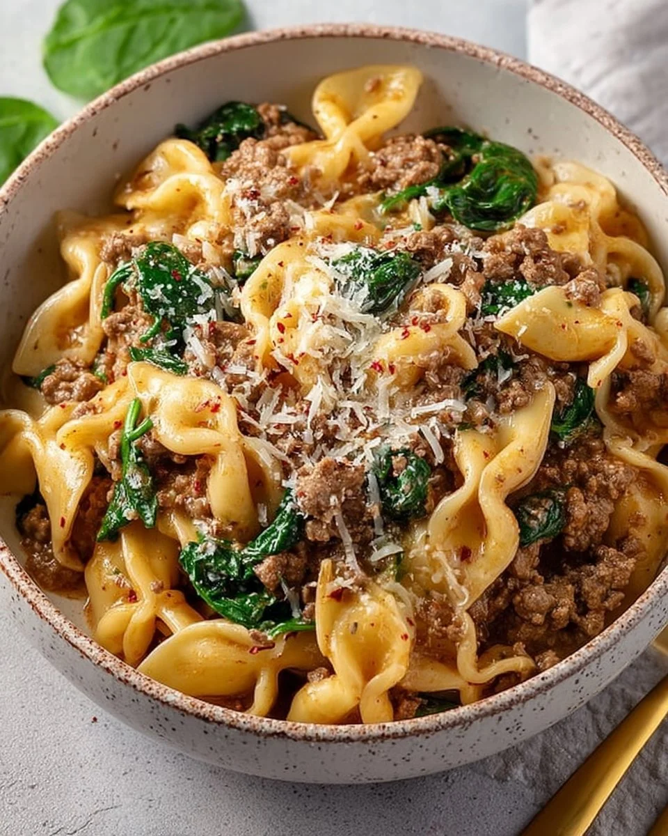 Delicious bowl of Crockpot Ground Beef Pasta served with cheese and herbs