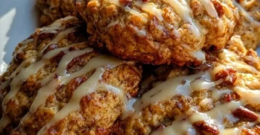 Cottage cheese cinnamon roll breakfast cookies on a plate, warm and inviting