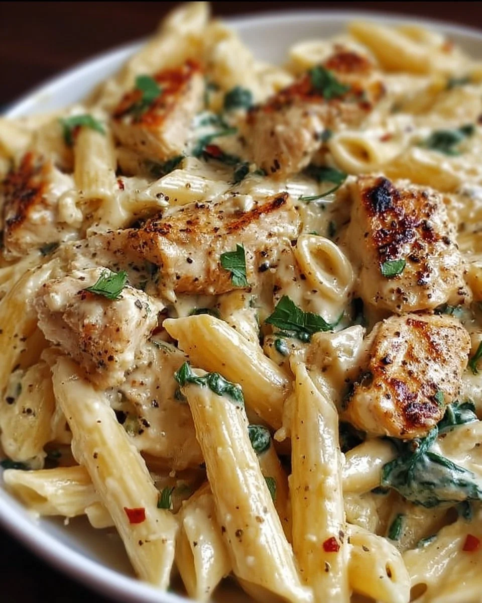Delicious creamy ricotta chicken pasta dish served on a plate