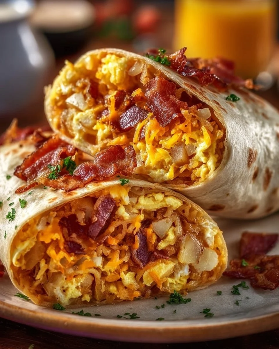 Crispy Bacon Egg and Cheese Burrito with Potatoes