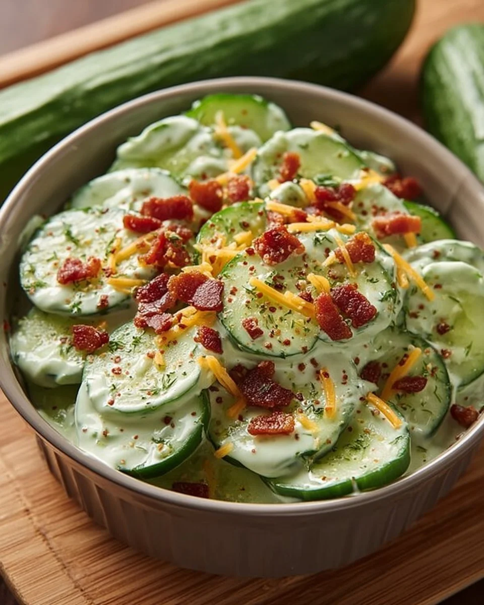 Crispy cucumber snack served with creamy avocado ranch dip