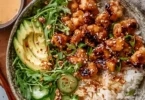 Crispy honey-ginger chicken served with Yum Yum sauce