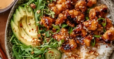 Crispy honey-ginger chicken served with Yum Yum sauce