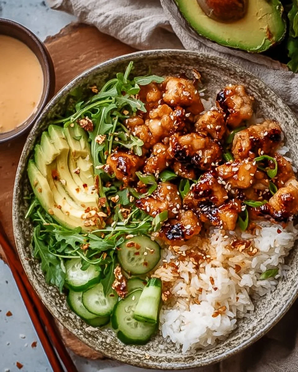 Crispy honey-ginger chicken served with Yum Yum sauce