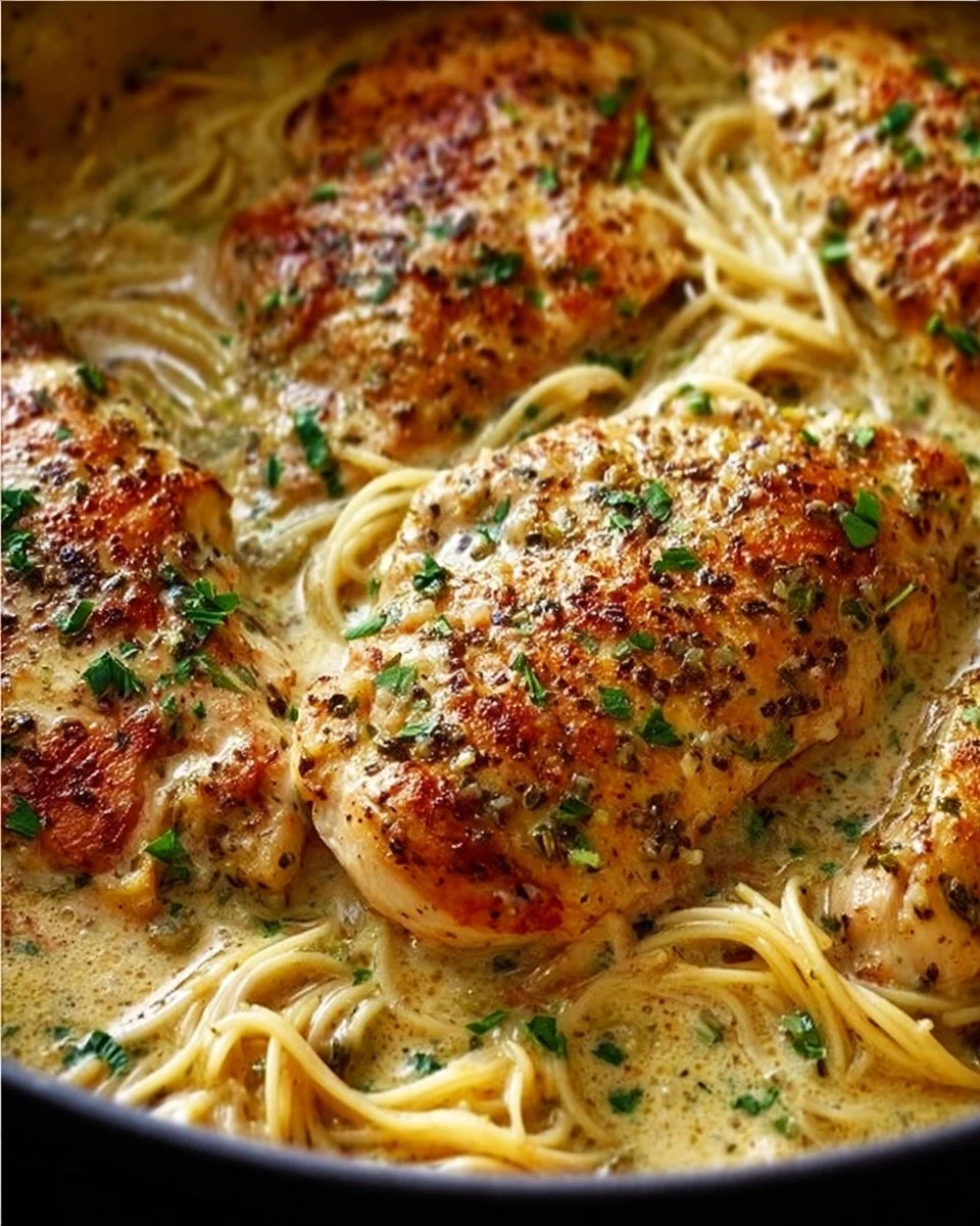 Crock Pot Angel Chicken dish with creamy sauce and herbs