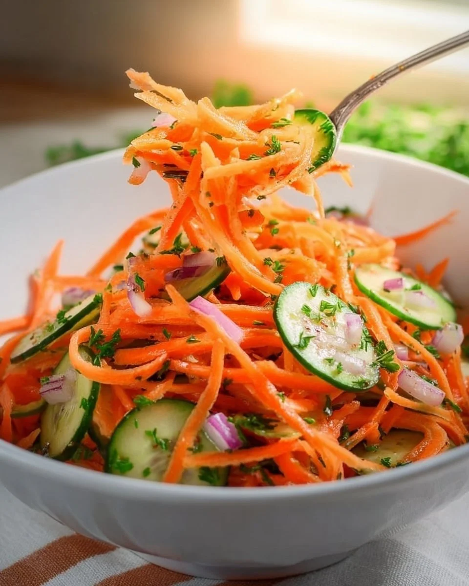 Fresh Cucumber Carrot Salad with herbs and a light dressing