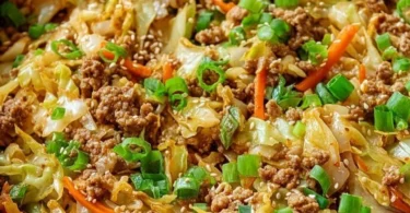 Delicious Egg Roll in a Bowl served with fresh vegetables and seasonings.