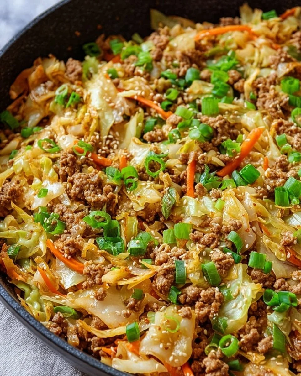 Delicious Egg Roll in a Bowl served with fresh vegetables and seasonings.