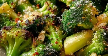 Festive broccoli side dish with vibrant colors and garnishes