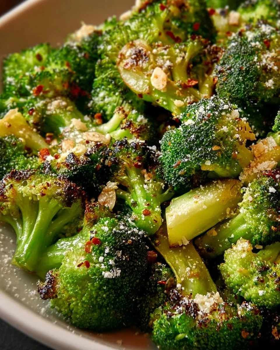 Festive broccoli side dish with vibrant colors and garnishes