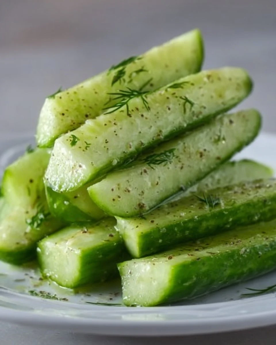 Jar of homemade Garlic Dill Cucumbers with herbs and spices