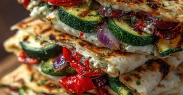 Grilled Mediterranean Veggie Quesadillas with colorful vegetables and melted cheese
