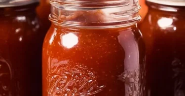 Jar of homemade barbecue sauce ready to enhance grilled dishes