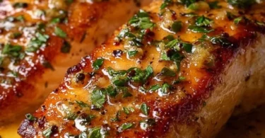 Delicious Honey Butter Salmon fillet drizzled with sweet honey glaze on a plate