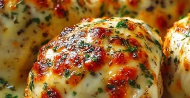 Melted Mozzarella Chicken Bombs with ranch dressing on a plate.