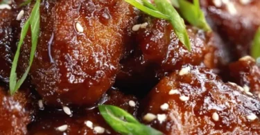 Delicious Mongolian Chicken Thighs garnished with green onions and sesame seeds