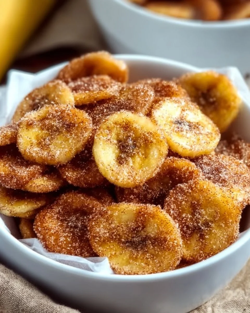 Air fryer cinnamon-sugar banana chips ready to enjoy as a healthy snack