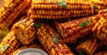 Delicious roasted corn ribs served with seasoning and garnishes.
