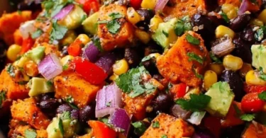 Roasted sweet potato black bean salad with fresh ingredients