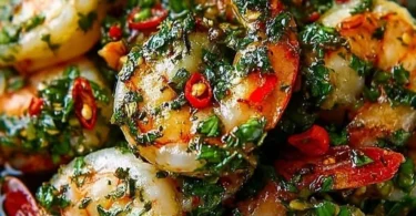 Delicious Shrimp Chimichurri served with fresh herbs and garlic sauce
