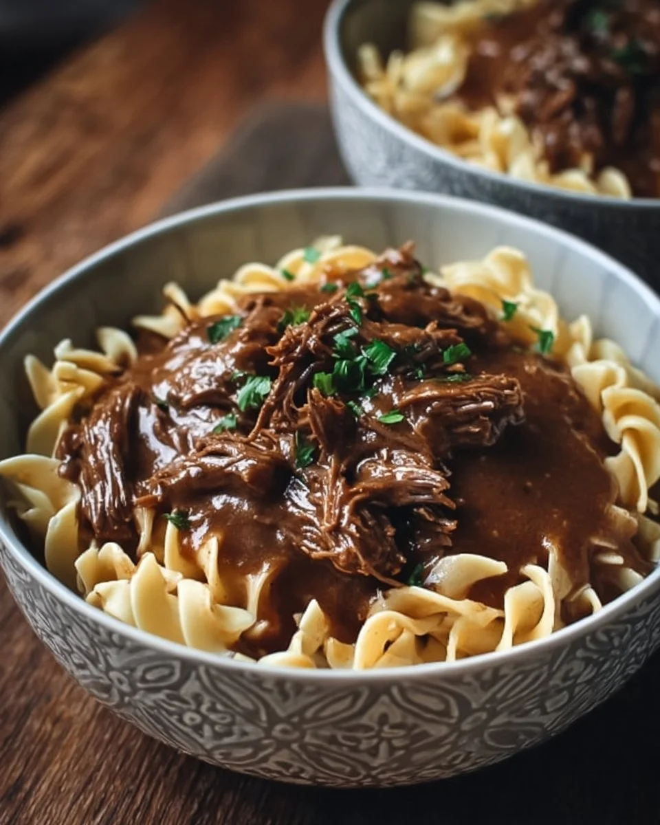 Delicious slow cooker beef and noodles dish served in a bowl