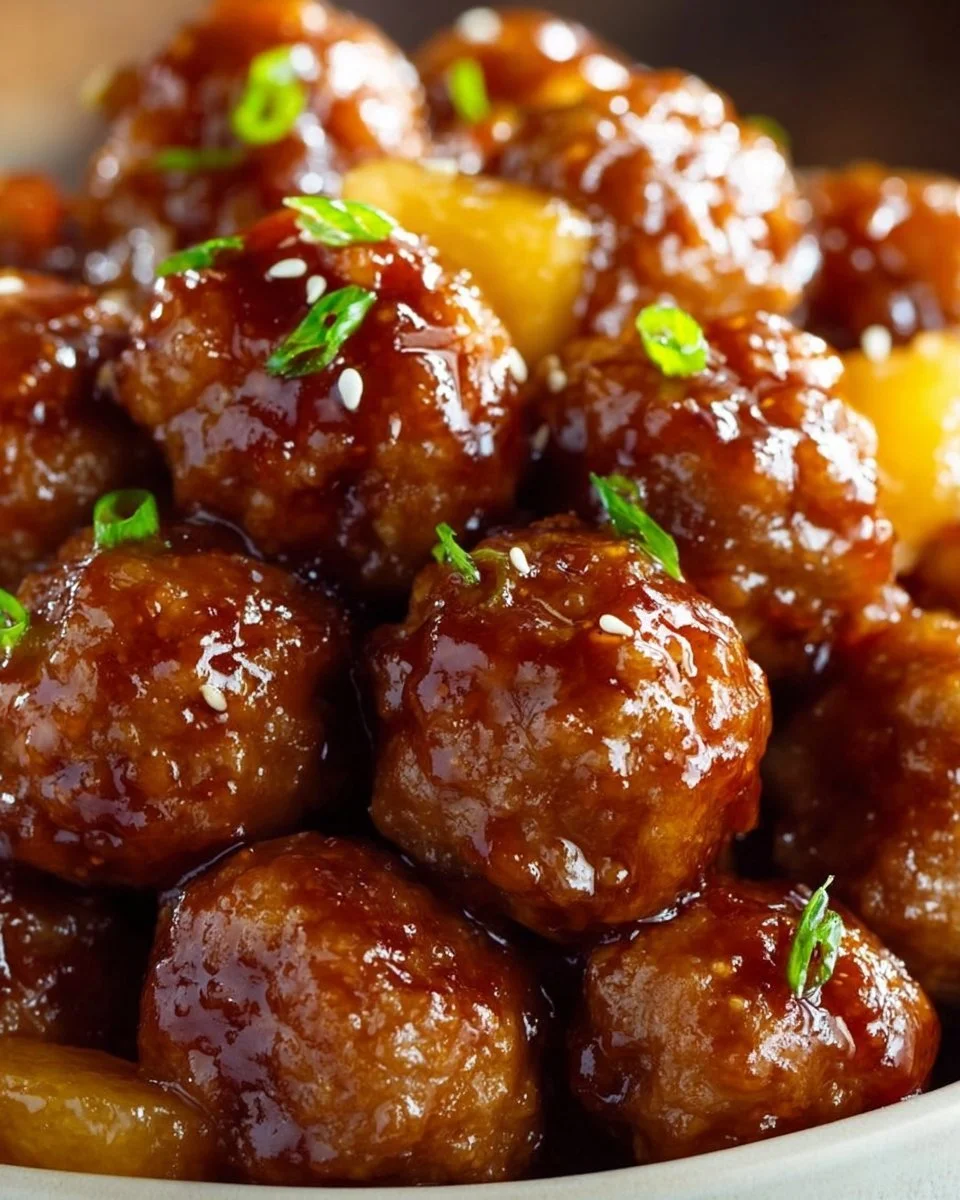 Slow Cooker Teriyaki Meatballs served with sesame seeds garnish