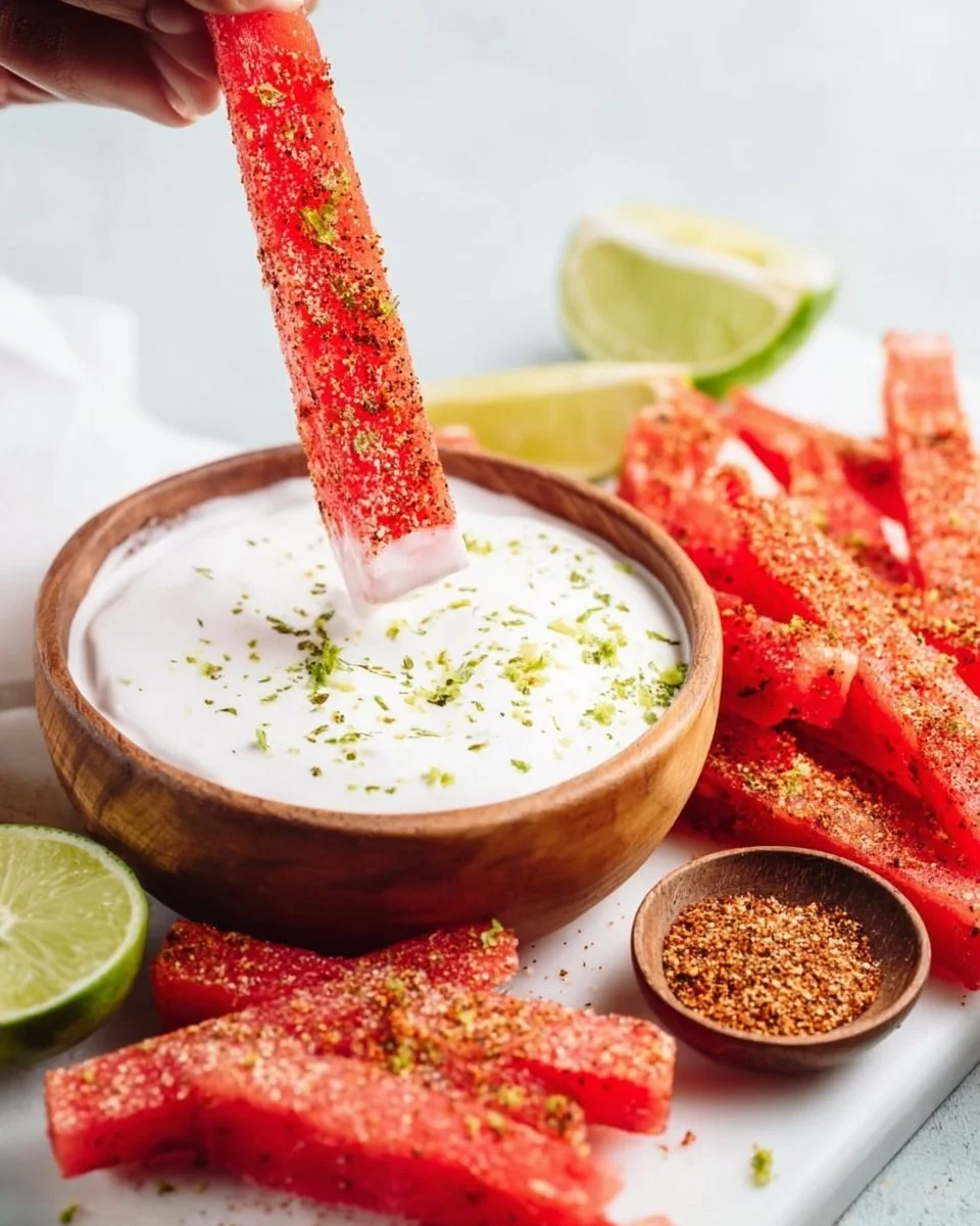 Tajin-coated spicy watermelon fries served as a refreshing snack.