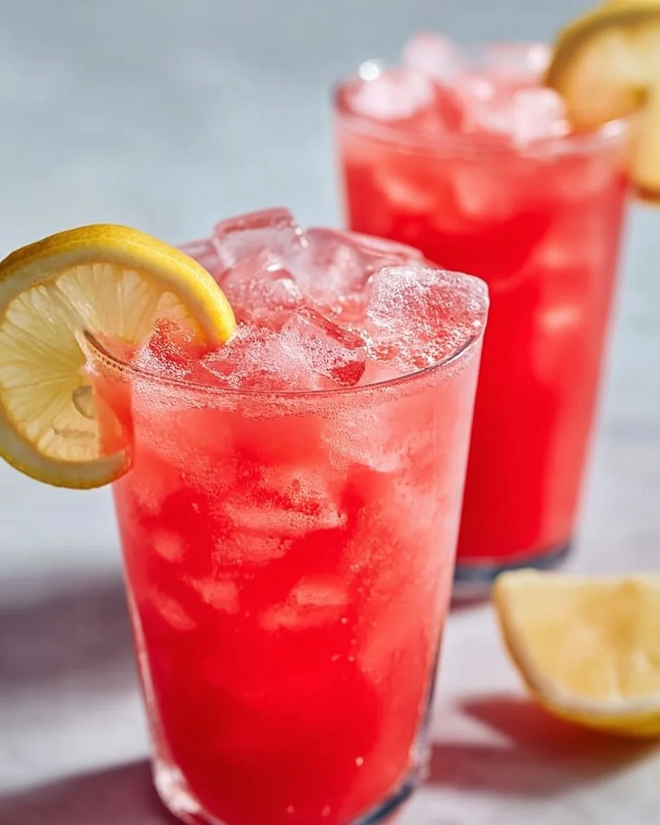 A refreshing glass of watermelon lemonade with garnishes